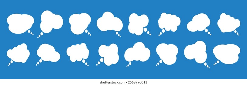 Set of speech bubbles isolated on blue background. Speech bubble text. Cartoon word balloon design .Speech bubble icon set.