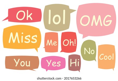 Establece las burbujas de voz y la letra en el fondo blanco. cuadro de chat o mensaje cuadrado vector de chat o icono de comunicación Nube hablando por historietas y diálogo de mensajes mínimo