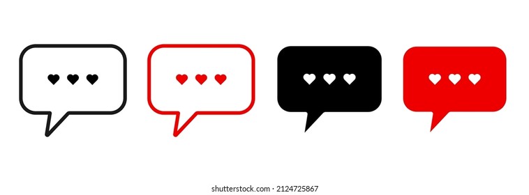 Set of speech bubbles line icon with a hearts .Simple Chat Bubble icons with a hearts.Speech clouds chat bubble icon.Message box communication.Conversation symbol