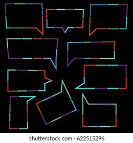 Set of Speech bubbles linear icons of colorful dotted lines. Chat, web icons. Flat design style, vector illustration