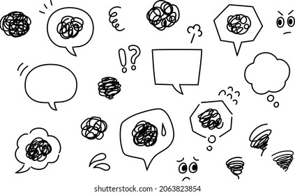 Set of speech bubbles and marks for a comic book design. Vector illustration isolated on white background.