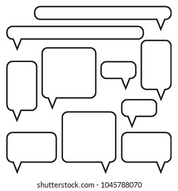 Set of speech bubbles. Message boxes. Message icons. Black and white vector illustration.