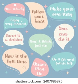 Set of speech bubbles with motivation phrases
