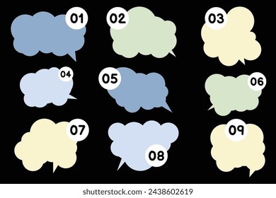 Set speech bubbles with numbers on black background. chat box  vector square and doodle communication icon Cloud speaking for comics and minimal message dialog
