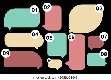 Set speech bubbles with numbers on black background. chat box  vector square and doodle communication icon Cloud speaking for comics and minimal message dialog
