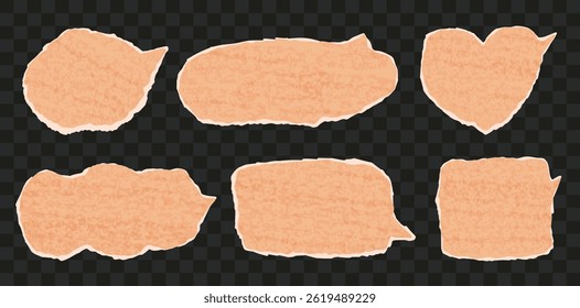 Set of speech bubbles from old beige paper with grunge texrure