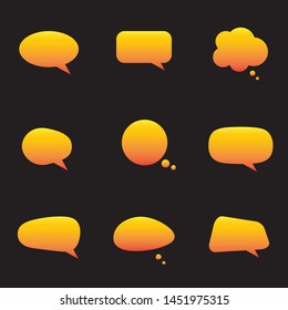 Set of speech bubbles on the black background. Yellow and orange color gradient. Vector illustration