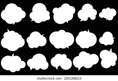 Set speech bubbles on black background. chat box or chat vector square and doodle message or communication icon Cloud speaking for comics and minimal message dialog