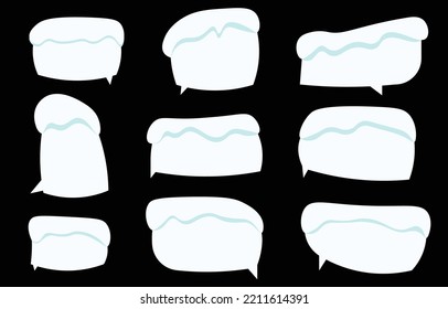 Set speech bubbles on black background.white snow used in winter and Christmas.chat vector square and doodle message or communication icon Cloud speaking for comics and minimal message dialog.