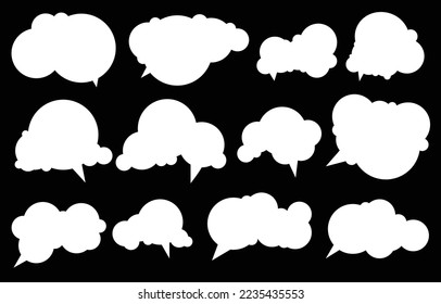 Set speech bubbles on black background. chat box or chat vector square and doodle message or communication icon Cloud speaking for comics and minimal message dialog