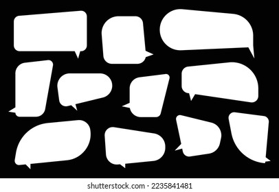 Establece burbujas de voz en el fondo negro. caja de chat o chat vector cuadrado y doodle mensaje o icono de comunicación Nube hablando por historietas y diálogo de mensajes mínimo
