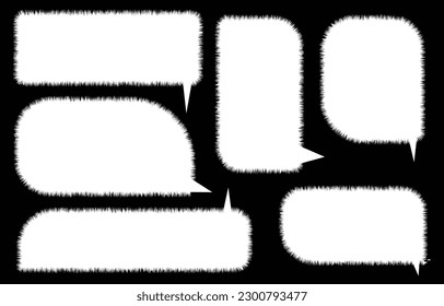 Set speech bubbles on black background. chat box or chat vector square and doodle message or communication icon Cloud speaking for comics and minimal message dialog