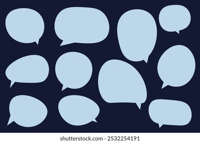 Set speech bubbles on black background. chat box or chat vector square and doodle message or communication icon Cloud speaking for comics and minimal message dialog