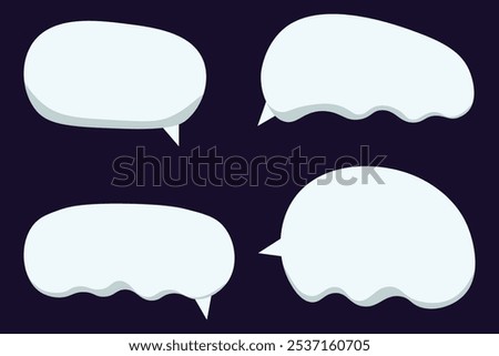 Set speech bubbles on black background.white snow used in winter and Christmas.chat vector square and doodle message or communication icon Cloud speaking for comics and minimal message dialog.
