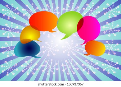 Set of Speech bubbles on a blue background arranged in an order