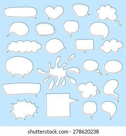 Set of speech bubbles with on blue background. Vector image.