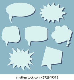 Set of speech bubbles on a blue background. Speech bubbles without phrases. Vector illustration.