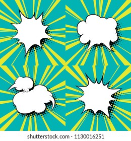 Set of Speech Bubbles on Bright Retro Pop Art Background , Vector Illustration