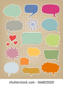 set of speech bubbles on brown carton background