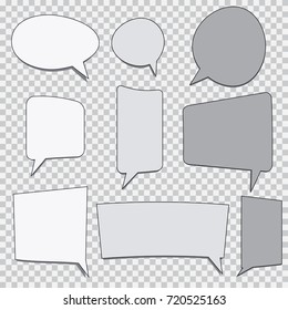 Set of speech bubbles on grey and white squared background. Vector image.