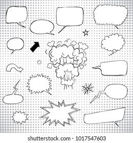 set of speech bubbles on halftone background