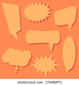 Set of speech bubbles on a orange background. Speech bubbles without phrases. Vector illustration.
