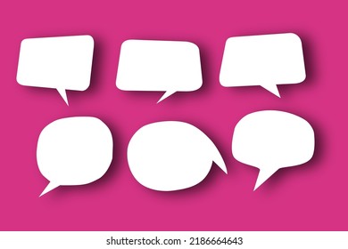 set of speech bubbles on pink background. message box outline cartoon vector illustration design. Balloon doodle style of thinking sign symbol