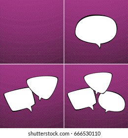 Set of Speech Bubbles on Pink Background with Black Dots, Speech Bubbles on Pop Art Halftone Background, Retro Style, Vector Illustration 