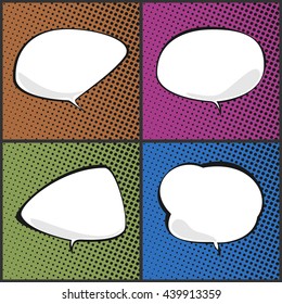 Set of Speech Bubbles on Pop Art  Background  , Speech Bubble on Halftone Background, Conversation, Retro Style, Vector Illustration  