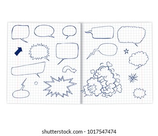 set of speech bubbles on a sheet from a notebook