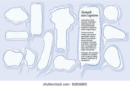 Set of speech bubbles on sketchbook paper. Vector.