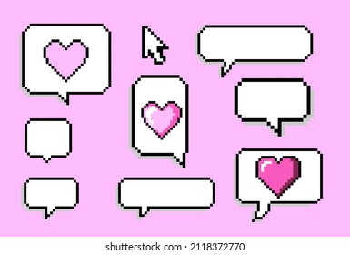 Set of speech bubbles in pixel art retro 90's style.