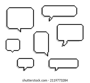 Set of speech bubbles in pixel art retro style.