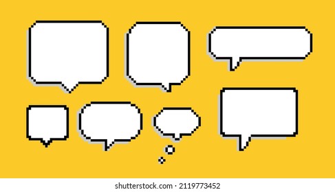 Set of speech bubbles in pixel art retro style.