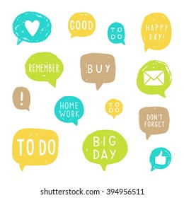 Set of speech bubbles for planning. Vector hand drawn illustration
