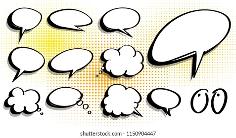 set of speech bubbles in pop art style