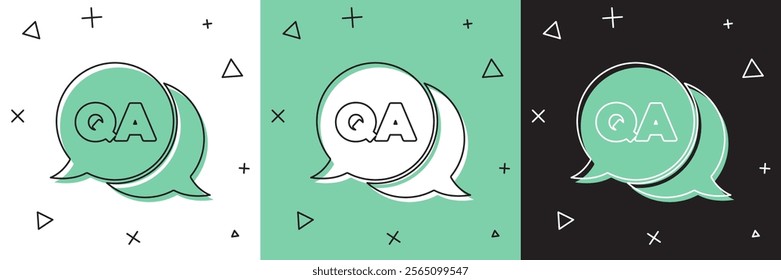 Set Speech bubbles with Question and Answer icon isolated on white and green, black background. Q and A symbol. FAQ sign. Chat speech bubble and chart.  Vector