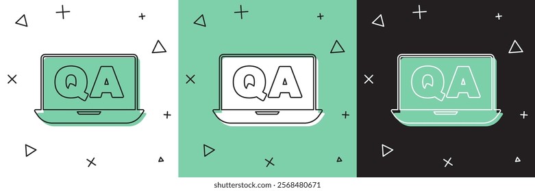 Set Speech bubbles with Question and Answer icon isolated on white and green, black background. Q and A symbol. FAQ sign. Chat speech bubble and chart.  Vector