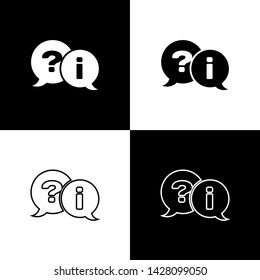 Set Speech bubbles with Question and Exclamation icon isolated on black and white background. FAQ sign. Copy files, chat speech bubble and chart.  Vector Illustration