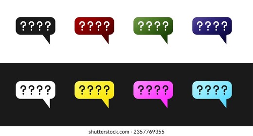 Set Speech bubbles with Question icon isolated on black and white background. FAQ sign. Chat speech bubble and chart.  Vector