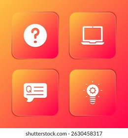 Set Speech bubbles with Question, Laptop,  and Light bulb icon. Vector