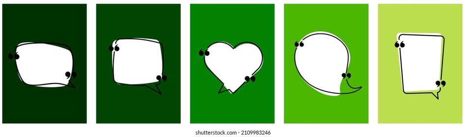 Set of speech bubbles with quotation mark isolated gradient green cards. Vector illustration.