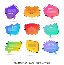 Set of speech bubbles with quotation marks, text balloons with frames for quote, message, citation isolated on white background. Vector illustration.