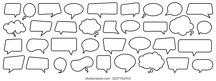 Set of speech bubbles. Quote box frame. Big and small doodle chat clouds. Dialogue, discussion, message, thoughts comic vector collection. Vector illustration