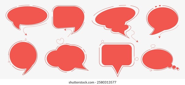 Set of speech bubbles. Red on white background. Talk bubbles. Empty blank vector white speech bubbles. Speech bubble text, message box. Vector	
