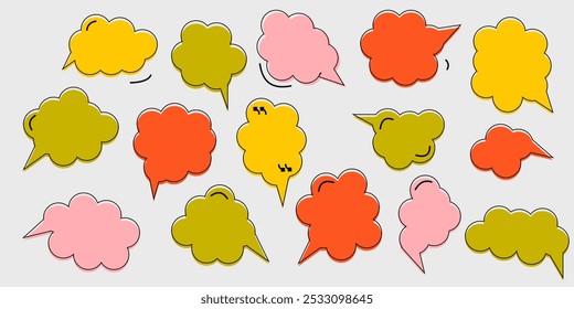 Set of speech bubbles in red, yellow, pink, green colors. 