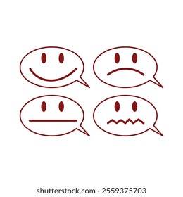 Set of speech bubbles with sad and angry faces. Funny smiley emoticon set. Abstract illustration of simple icon in flat style. Graphic design template elements emoticon theme