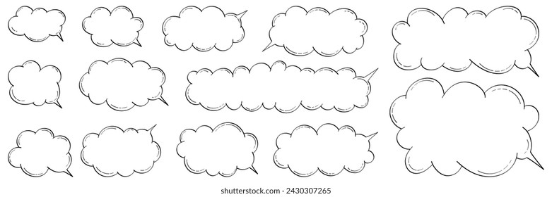 Set of speech bubbles in the shape of a cloud. Vector doodle illustration hand drawn for banners, posters in comic style.