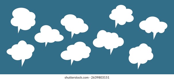 Set of speech bubbles Short Phrases. Cartoon Vector illustration. Isolated on transparent background. Hand draw style, dialog clouds.