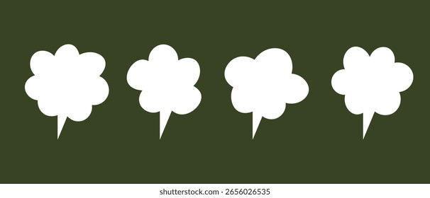 Conjunto de burbujas de discurso Frases cortas. Ilustración vectorial de dibujos animados. Aislado sobre fondo transparente. Estilo de dibujo a mano, nubes de diálogo.